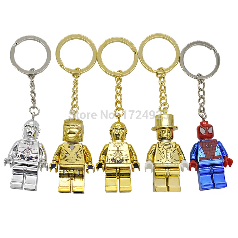 

Chrom Keychain Mr Gold spider-man Iron man Super hero Spider Block Building blocks model toys Plating