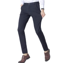 Новая мода Мужская Бизнес формальный костюм брюки четырехсторонний Эластичность Slim Fit качество мужской костюм отдыха брюки