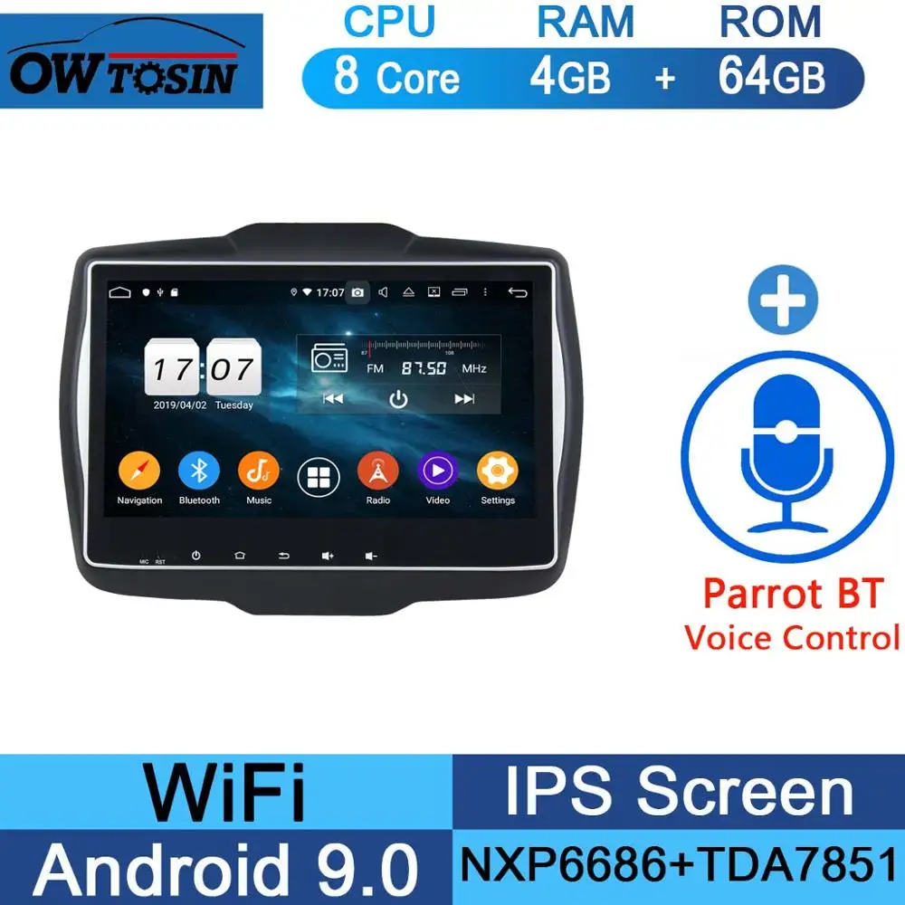 " ips Восьмиядерный 4 Гб ram+ 64 ГБ Android 9,0 автомобильный dvd-плеер для Jeep Renegade gps Радио Parrot BT стерео DSP CarPlay - Цвет: 64G Parrot BT