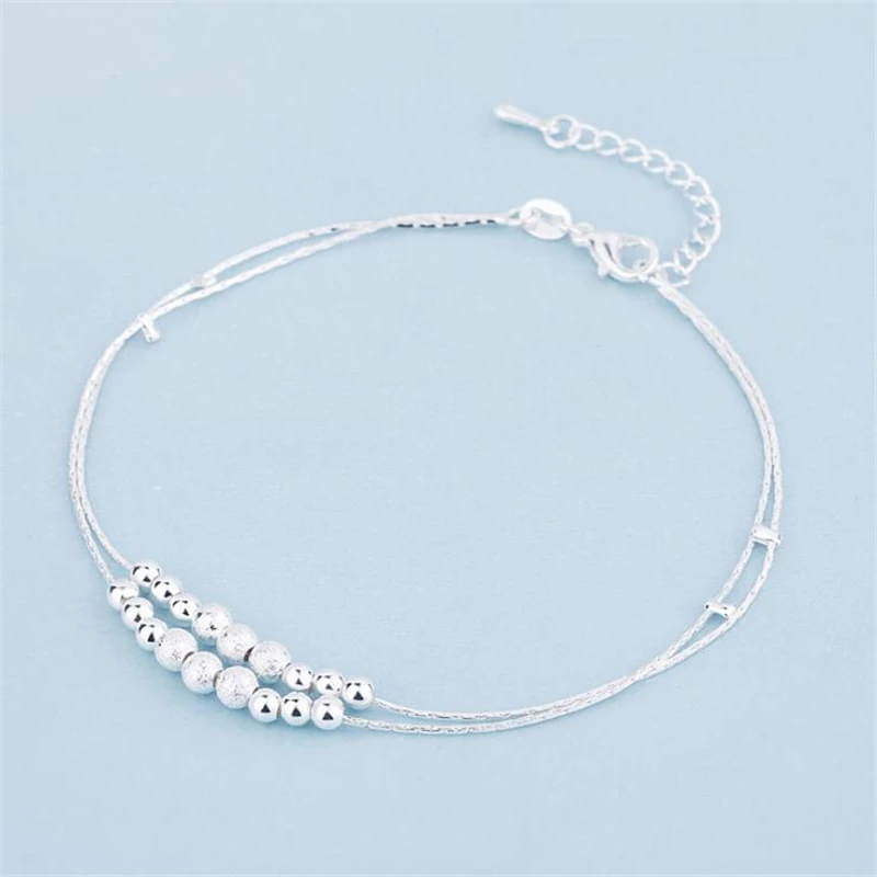 

KOFSAC 2018 New Frosted Round Beads 925 Sterling Silver Ankle Chain Simple Fashion Anklets For Women Jewelry Girl Best Gifts