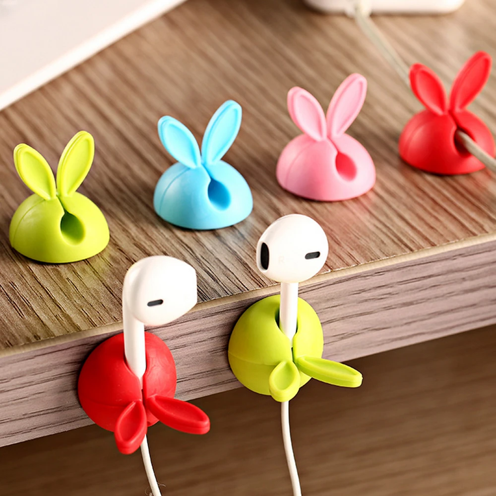 Behogar 4pcs Rabbit Ear Silicone Desktop Desk font b Winder b font font b Cable b