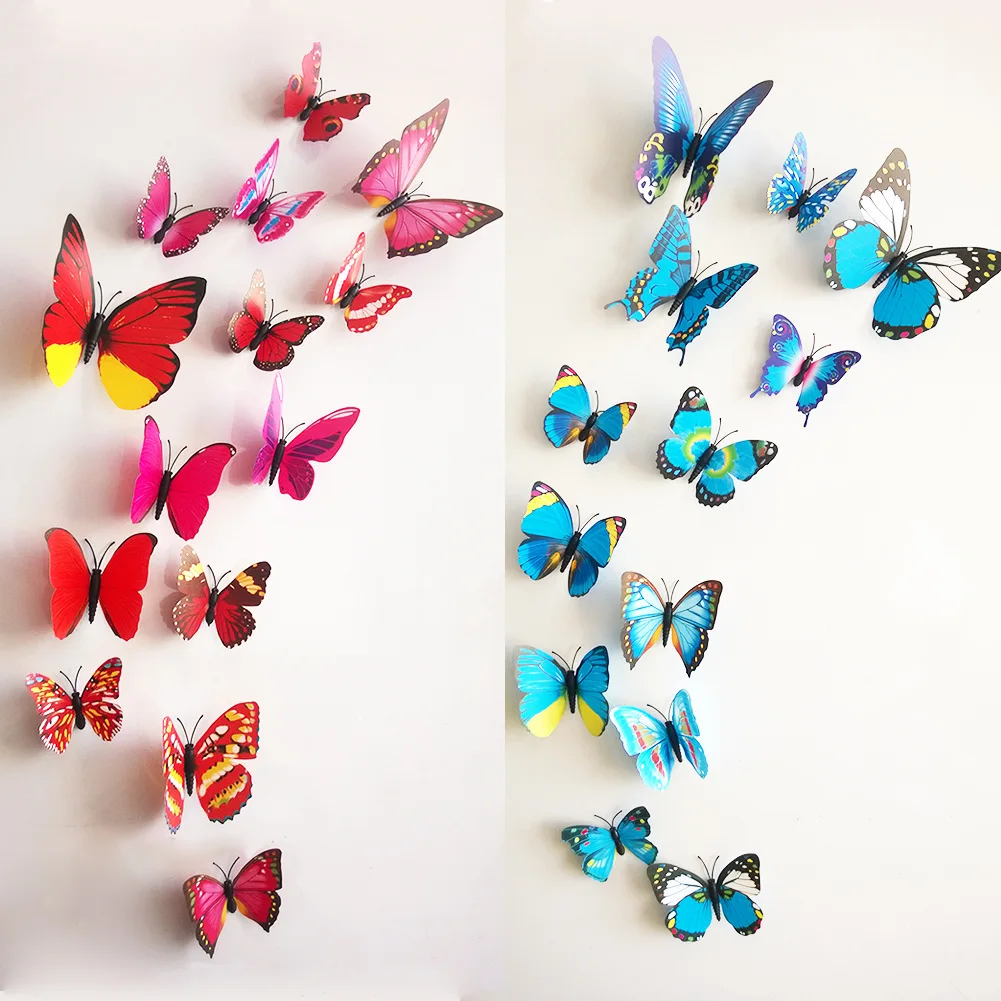 12 шт./компл. 3D ПВХ стенные S тикеры бабочки магниты DIY настенная палка er домашний
