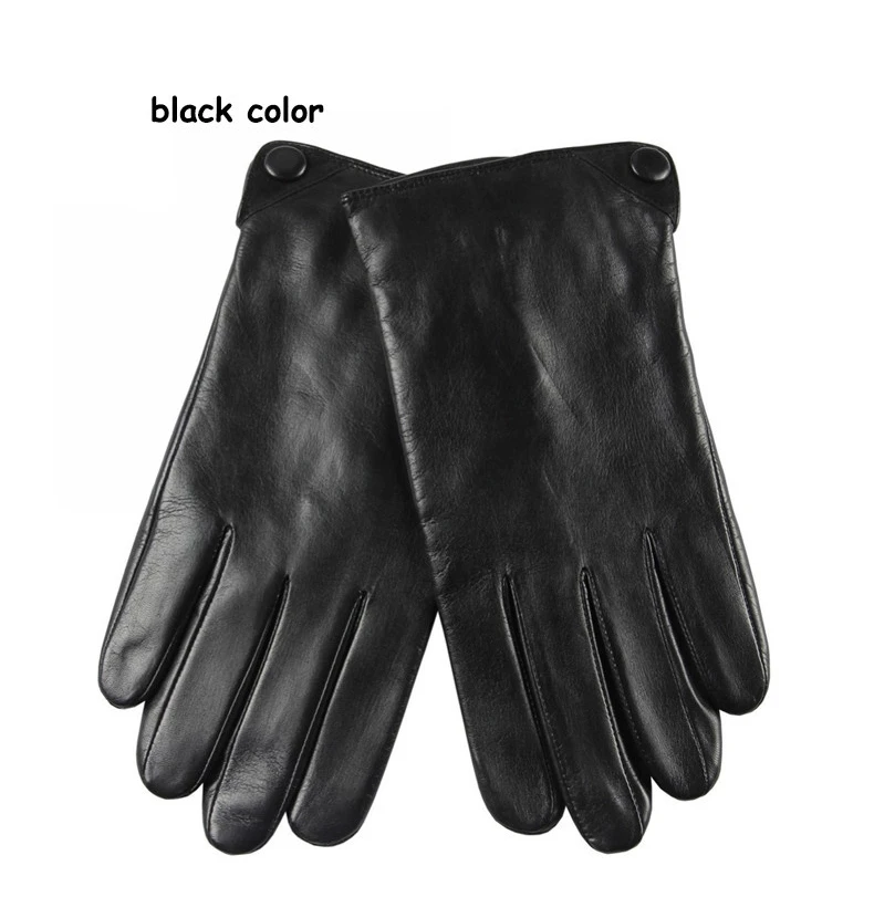 Fashion Men Leather Gloves Warm Solid Black Wrist Real Genuine Sheepskin Glove Winter Driving Time-limited M001NC