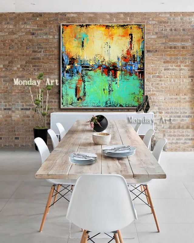 24 Large Abstract Aqua Green and Cream teal Abstract Painting, Modern Art Gold accents wall art Painting on Canvas Contemporary