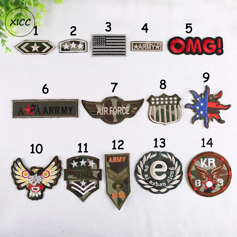 

XICC Cheap Cool Troops Computer Embroidery Patches Camouflage Colour Army Badge Military Iron On Patch For Clothes Decorations