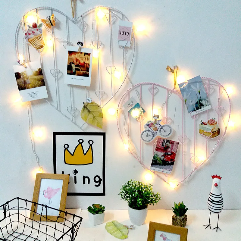 

Creative heart shaped wrought iron wall hanging Heart-shaped Grid Metal Frame Photo Frame Postcard Hanging