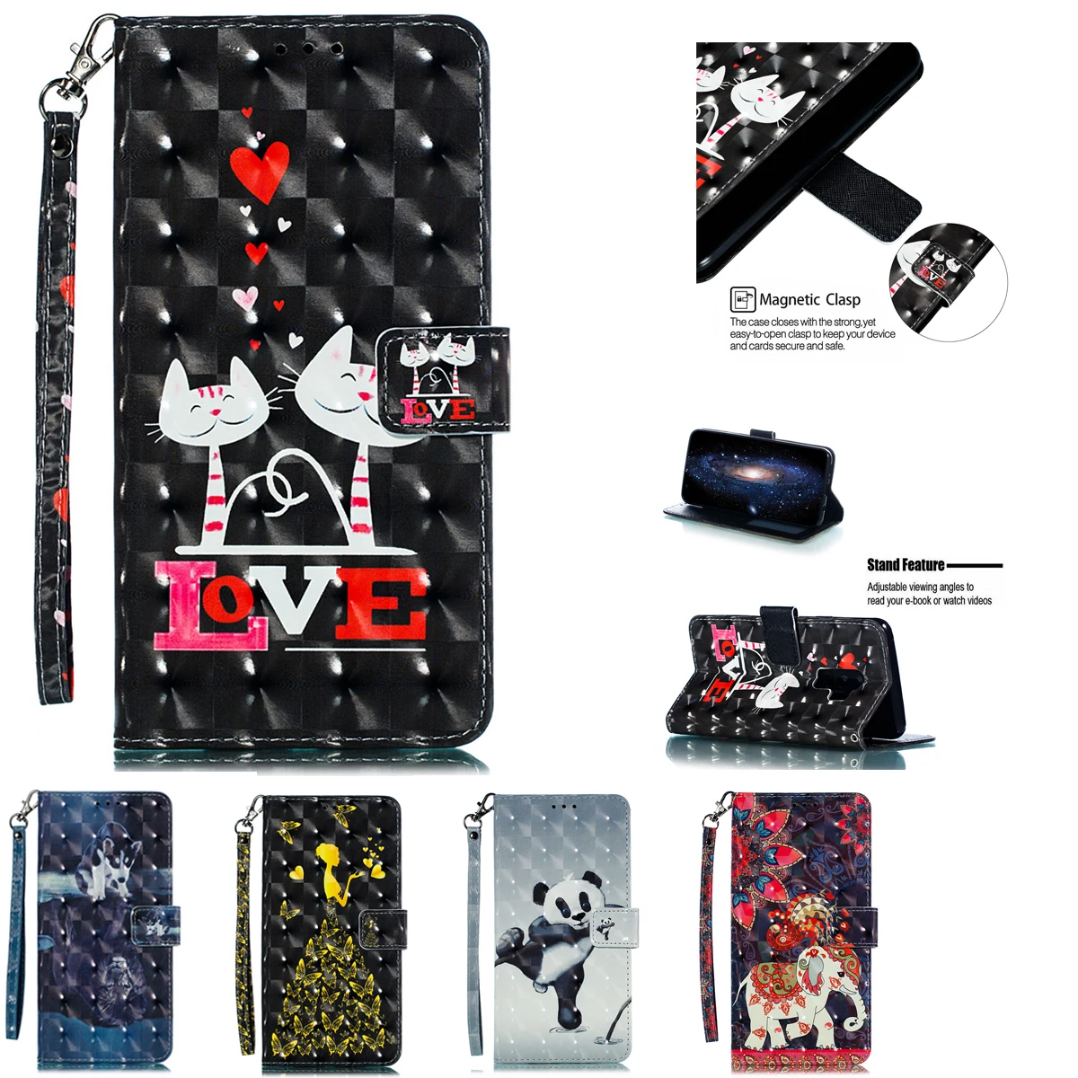 

For Samsung Galaxy S9 Case Samsung S9 Plus Case PU Leather Wallet Flip Cover Phone Samsung Galaxy S8 Plus S 9 S9+ painted Coque