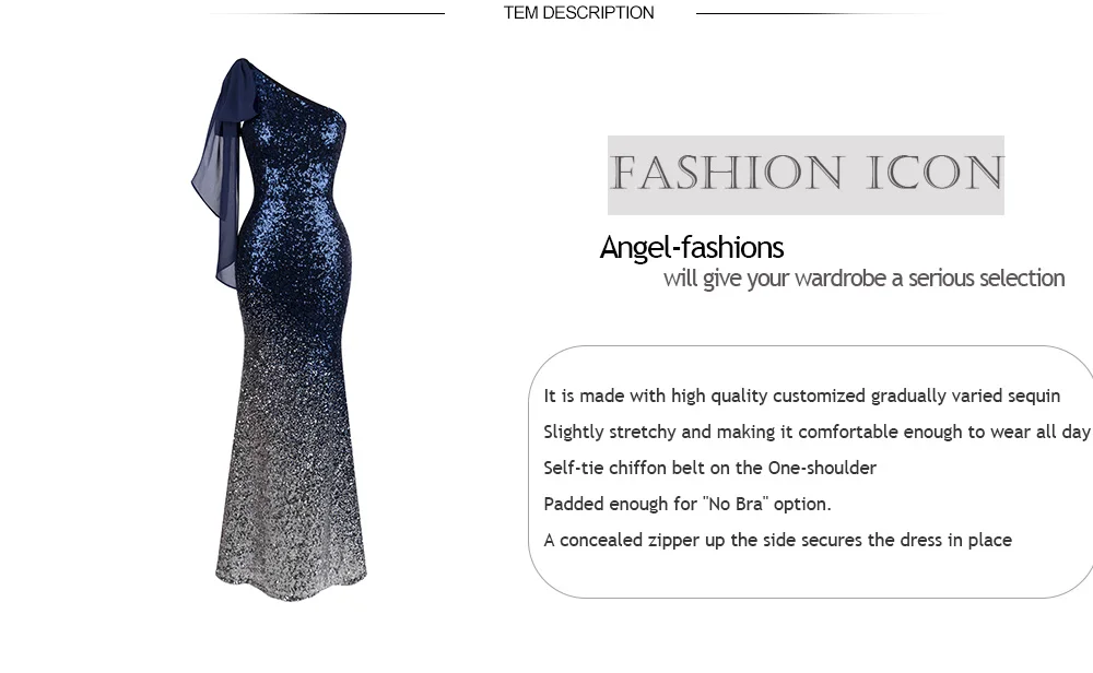 Angel-Fashion Формальные платья контрастные цвета градиент блесток Русалка Вечерние платья 286