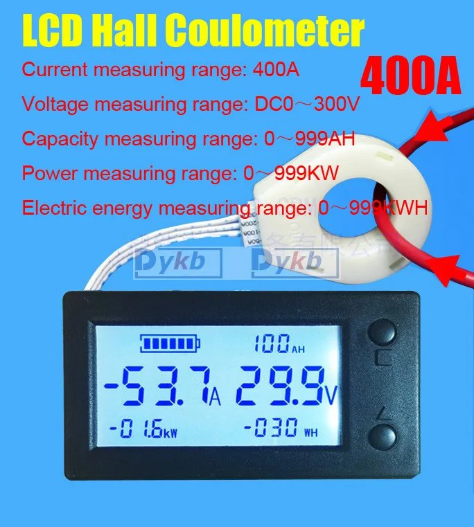 DC 300V 50A 100A 200A 400A монитор батареи цифровой вольтметр Амперметр емкость батареи кулонометр мощность ватт-час+ Датчик Холла