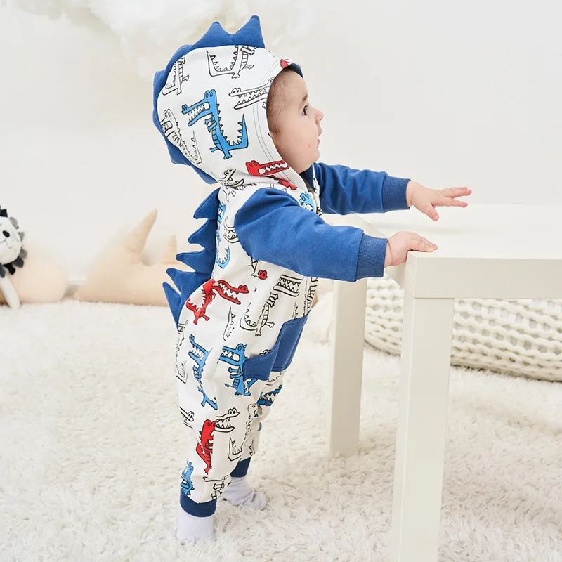 Детская одежда для новорожденных модели для Хэллоуина комбинезон куртка с капюшоном "Динозаврик"; одежда для альпинизма, пижама с длинными рукавами для мальчиков и девочек