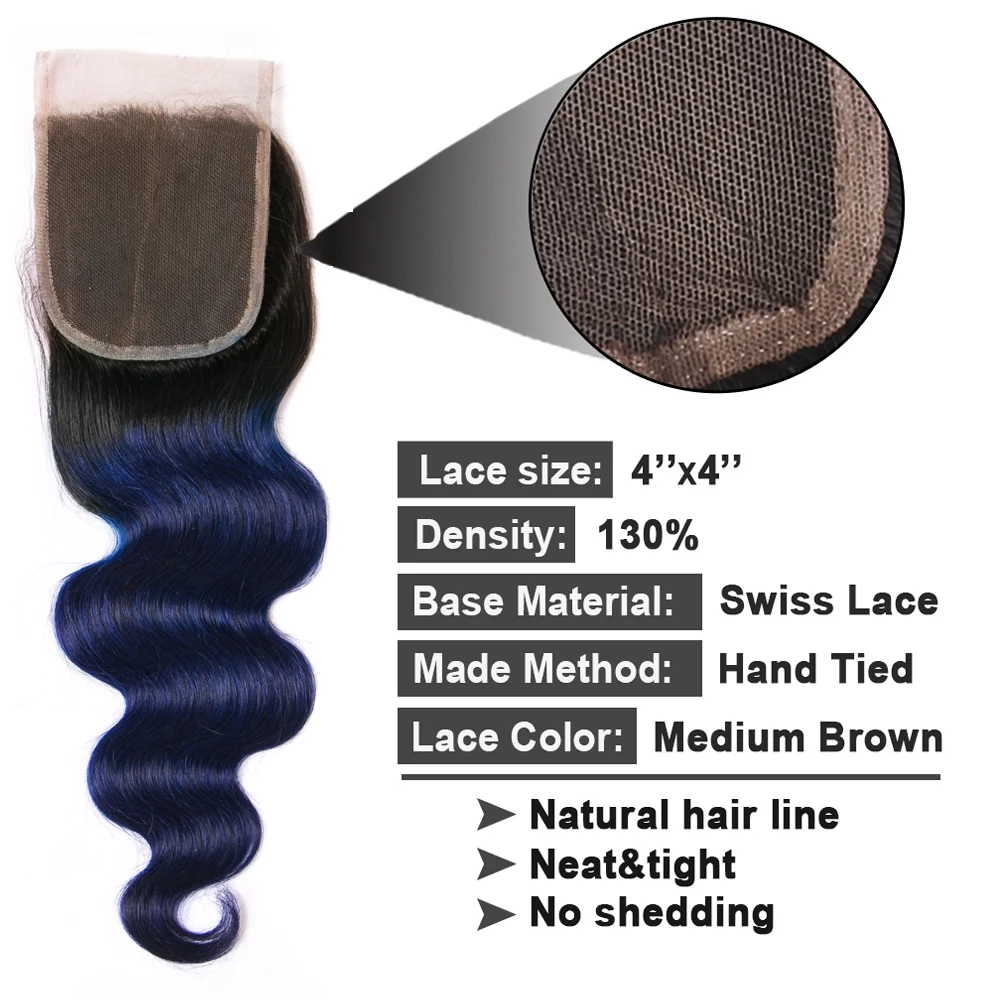 Ombre 3 Bundles Body Wave Bundles With Closure Non Remy Human Hair With Closures Malaysian Hair Bundles With Closure T1B/Blue Ombre 3 Bundles Body Wave Bundles With Closure Non Remy Human Hair With Closures Malaysian Hair Bundles With Closure T1B/Blue