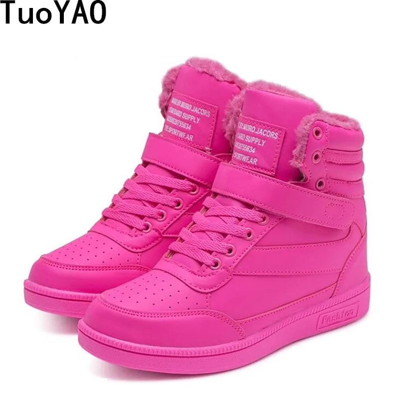 

New 2019 Fashion Women Winter Boots Leather Ankle Snow Boots Female Warm Plush High Quality Wedge Snow Waterproof Non-slip Boots