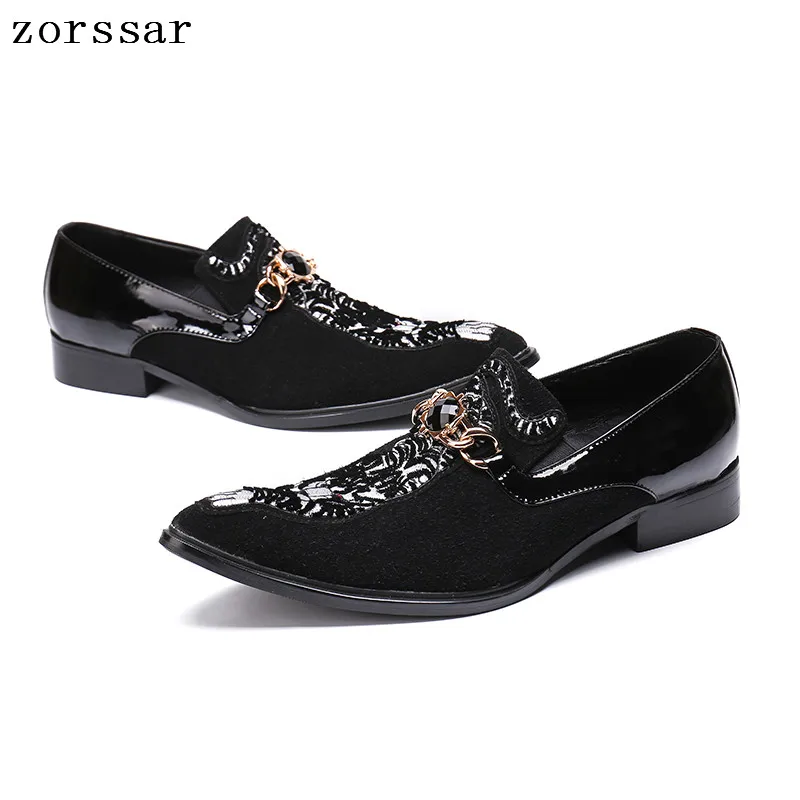 

Zorssar 2019 New pointed toe Cow Suede Oxford Shoes For Men Formal Dress Shoes Fashion chain Men Wedding party shoes Size 46