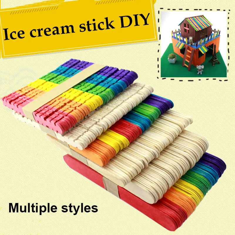 

Hoomall 50Pcs/Lot Craft Ice Cream Sticks Creative Wooden Popsicle Sticks Natural Wood Cake Tool Kids DIY Handwork Art Crafts