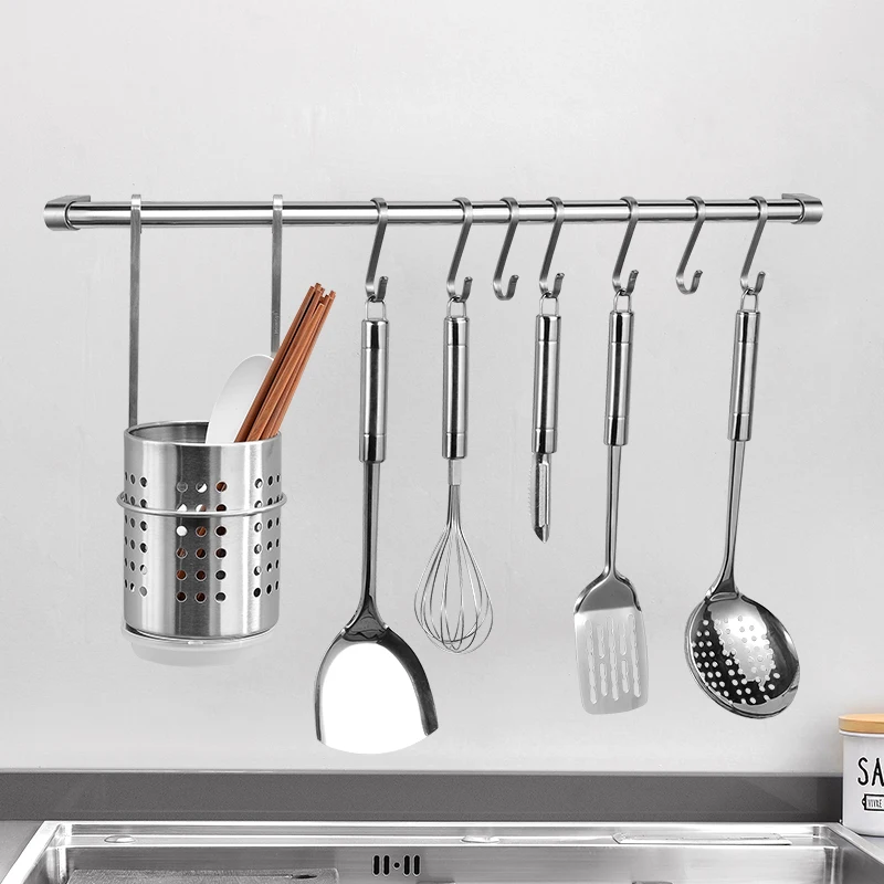  304 stainless steel kitchen hanging rod wall hanging rack spatula shelf wall storage rack kitchen b - 32959886961