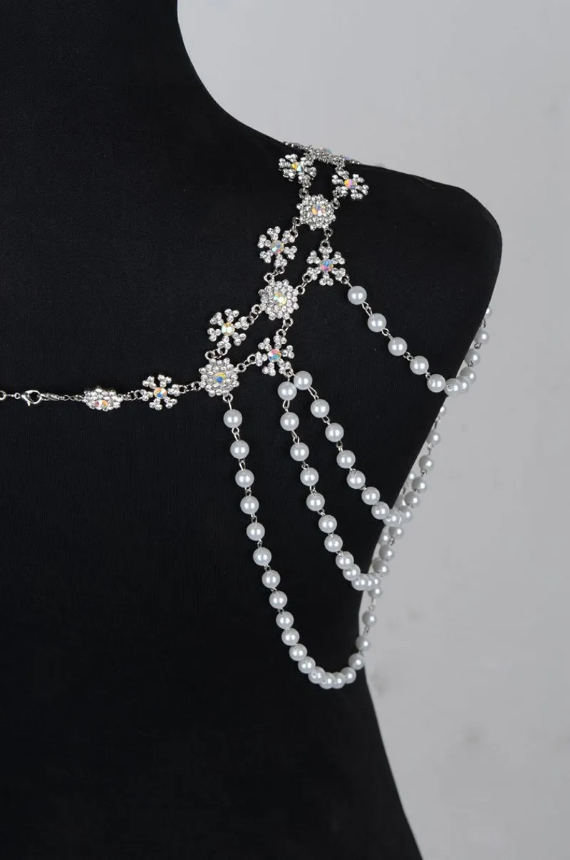 Роскошное Кристальное жемчужное свадебное ожерелье на плечо, цепочка, свадебные стразы, цинковый сплав, плечевой ремень, цепочка, колье, ожерелье, ювелирные изделия