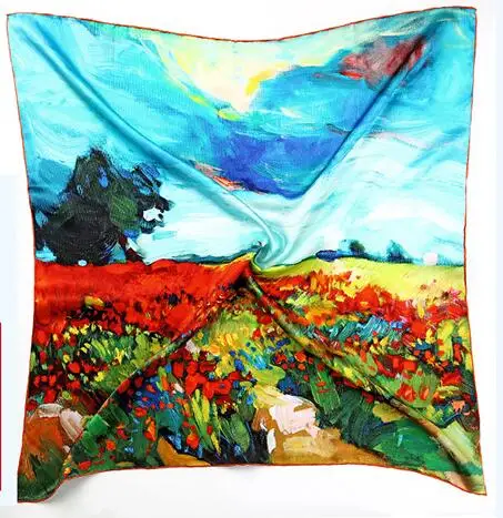 Ван Гог картина маслом натуральный шелковый шарф 88*88 см Модный женский шарф роскошный брендовый дизайнерский большой квадратный шарф женский шарф - Цвет: 04