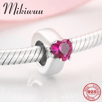 

New 925 Sterling Silver Ring shape Pink CZ heart fine Stopper spacer beads Jewelry making fit Original Pandora Charms Bracelet