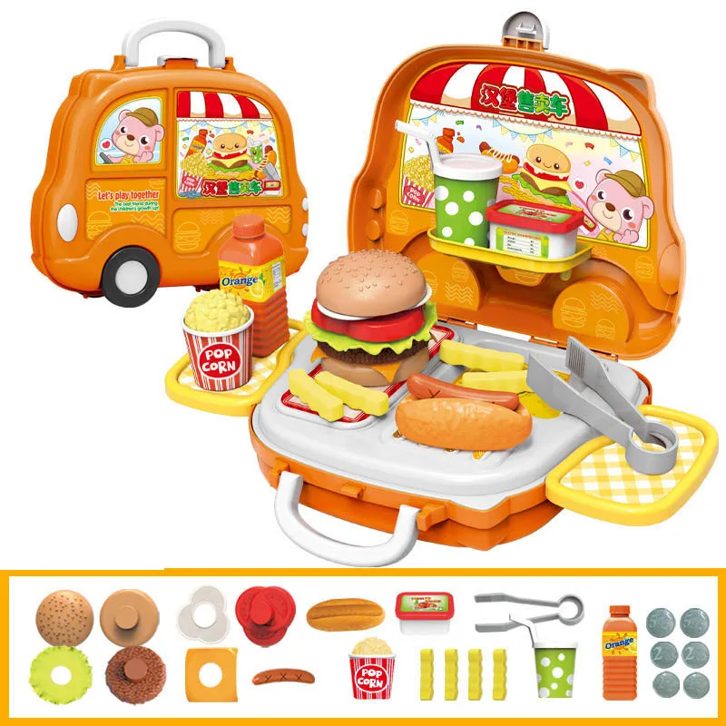 Сюжетно-ролевые игры, Playset Кухня посуда игрушечные чемоданчики моделирование быстрого Еда барбекю конфеты станции Портативный продукты магазин Box комплект - Цвет: Hamburger