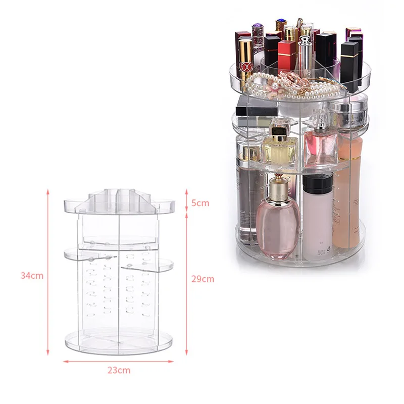 

Clear Makeup Organizer Rotatable Cosmetic Jewelry Storage Holder for Lipsticks Eyeshadow Nail Polish QS888