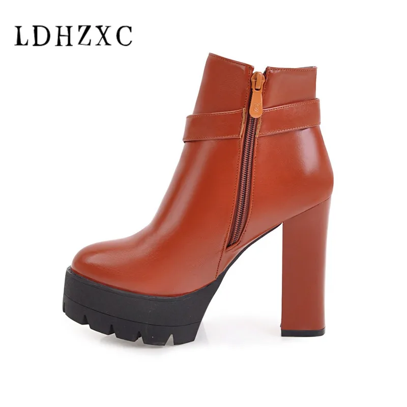 

LDHZXC 2019 new Sexy Women Boots Fashion Platform punk Square high heels Black Ankle boots For Woman Brand Design Ladies Shoes