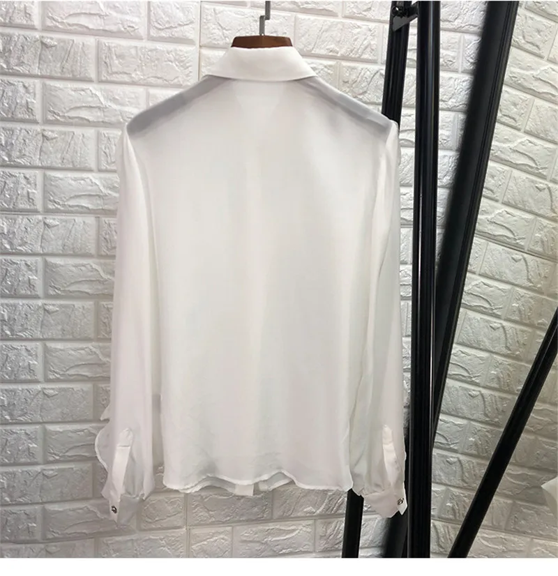 Fashion Silk Shirt Female Spring New Women's Lotus Leaf Silk Solid Blouses Shirts