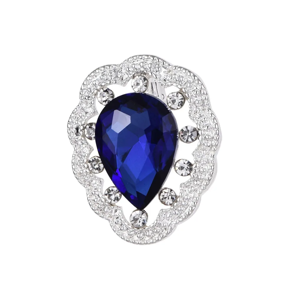 

2017 new Vintage Water Drop Blue Crystals Rhinestone Brooch Women Accessories Flower Pins