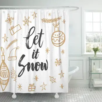 

Shower Curtain with Hooks Calligraphic Christmas Lettering and Calligraphy Modern Brush Design on Vintage Drawn Bathroom