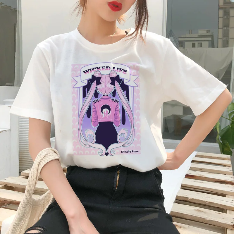 Сейлор Мун летняя модная футболка Женская Harajuku Веселая футболка милый кот футболка Мультфильм Ulzzang футболки kawaii одежда