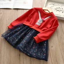 Платья для маленьких девочек от 1 до 6 лет, платье-пачка принцессы с цветочным рисунком и рисунком кролика детское зимнее платье для девочек с длинными рукавами