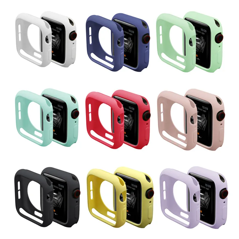 Full Protection Soft Silicone Cover for Apple Watch Case iWatch Series 4 44mm 40mm TPU Cover Shell Band