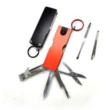 Mini Fashion Keychain Swiss Knife LED Multi Functional Portable key Fold earpick ear cleaner LED Pocket key Ring nail clippers