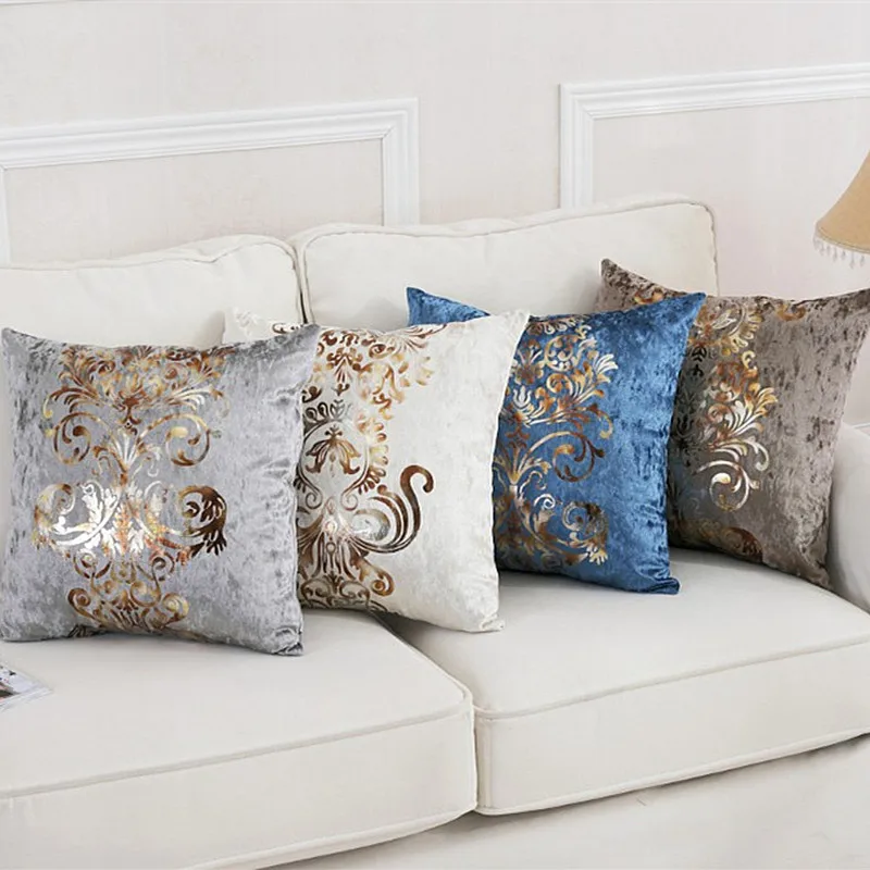 Luxurious Velour Pillow Bronzing Cushion Home Decor Golden Print