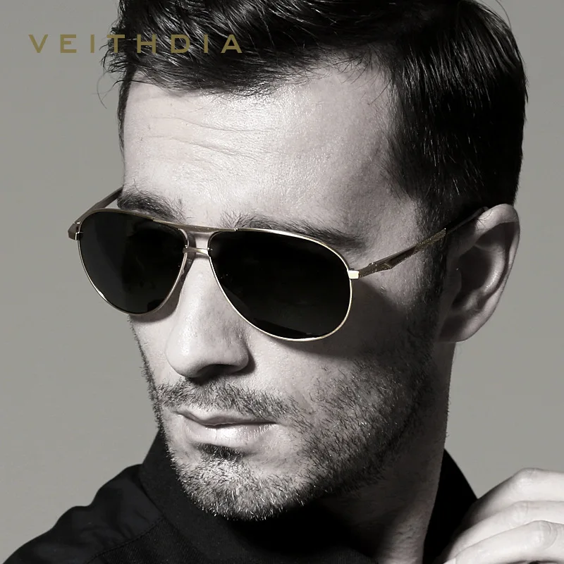 Мужские зеркальные солнцезащитные очки VEITHDIA, классические модные очки с поляризационными стеклами, степень защиты UV400, для мужчин и женщин, модель 2556