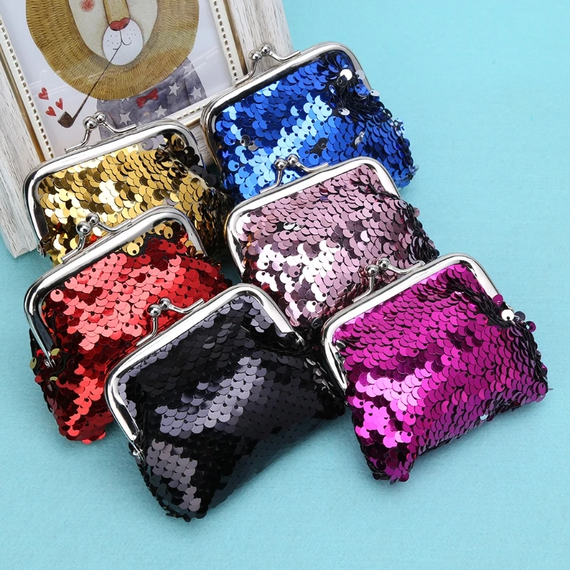 New Women Purse Coin Bag Handbag Sequin Clutch Hasp Key Change Wallet