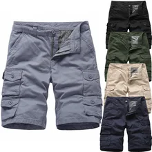 Популярные рабочие Шорты однотонные мужские летние повседневные свободные хлопковые комбинезоны с несколькими карманами пляжные шорты мужские