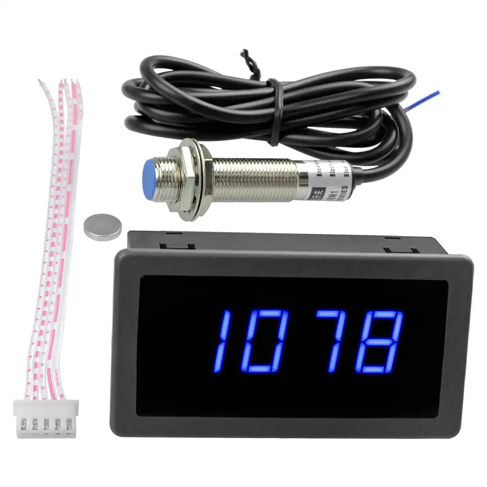 Blue 4 Digital LED Tachometer RPM Speed Meter+Hall Proximity Switch Sensor NPN Blue 4 Digital LED Tachometer RPM Speed Meter+Hall Proximity Switch Sensor NPN