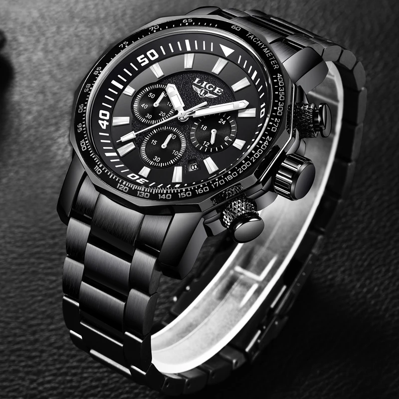 LIGE Mens Watches Top Brand Luxury Men's Military Waterproof Sports Watch Stainless Steel Large Quartz Wathes Relogio Masculino