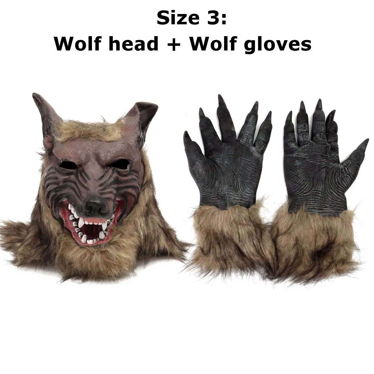 Creepy Full Face Wolf Latex Mask and Wolf Claws Theater Prank Prop Crazy Masks Halloween Costume Wolf Gloves - Цвет: 1 set