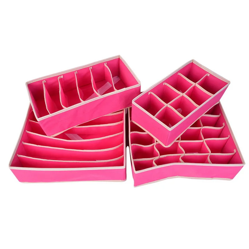 DOZZLOR многофункциональные ящики с крышкой для шкафа, ящики для хранения галстуков, носков, бюстгальтеров, нижнего белья, органайзер Ropa, органайзер для внутреннего гардероба - Цвет: Rose Red Set 4 Pcs