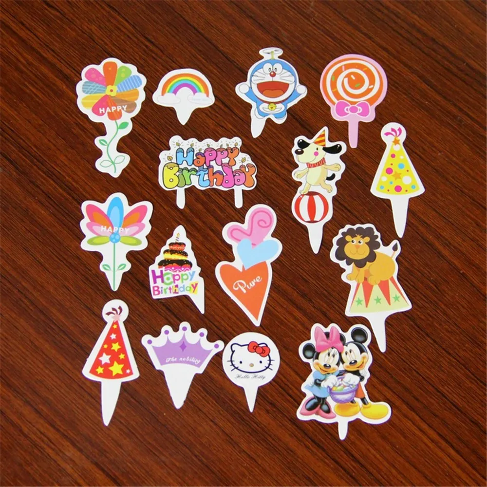 

CRLEY Wholesale 50pcs/lot Cupcake Topper Wedding Birthday Party Cake Decor Paper Cards Cartoon Animal Flower Christmas Tree
