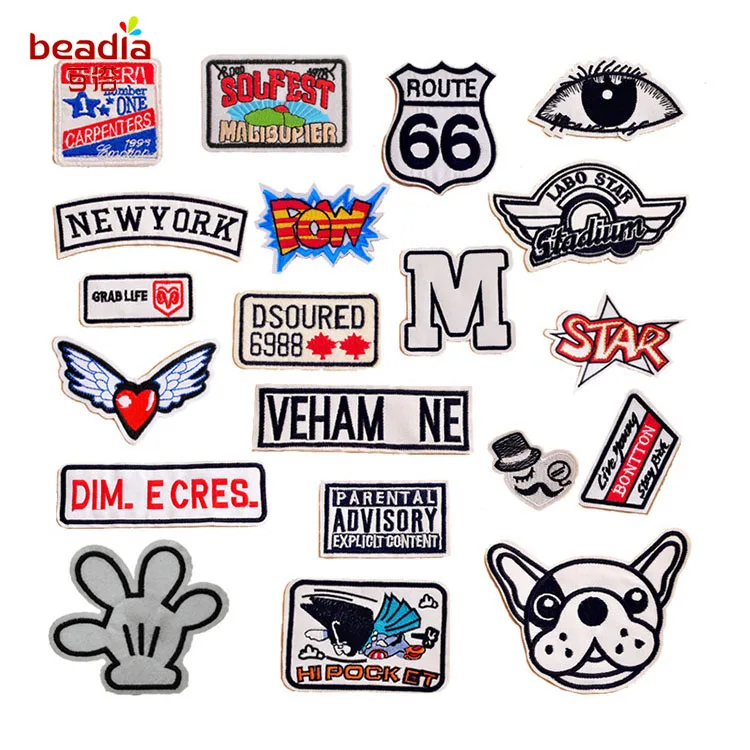 

New 2pcs/bag Cool Patches Dog Wing heart Patches Iron On Or Sew Fabric Sticker for DIY Clothes Badge Embroidered Appliques
