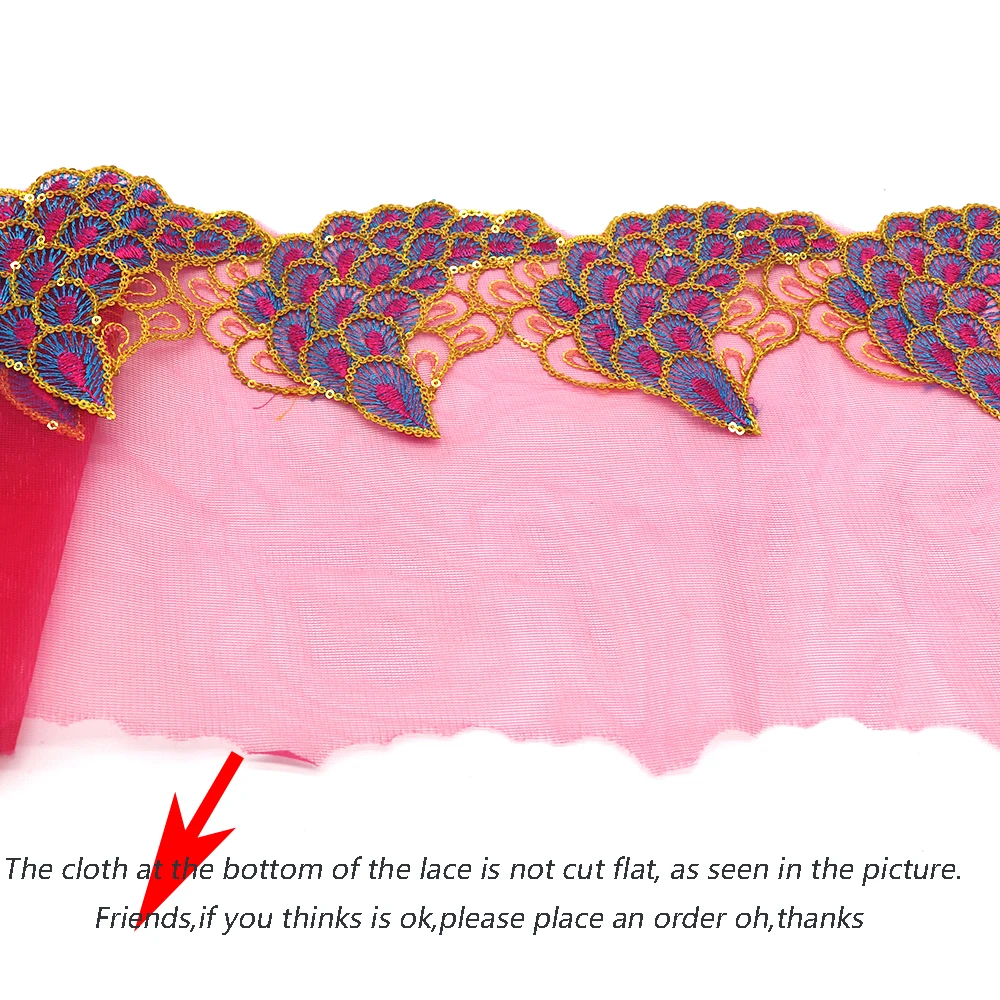 H665 21 см органза Павлин блесток красочные кружева отделка свадебные вышитые DIY ручной работы лоскутное кружево Ленточные швейные принадлежности