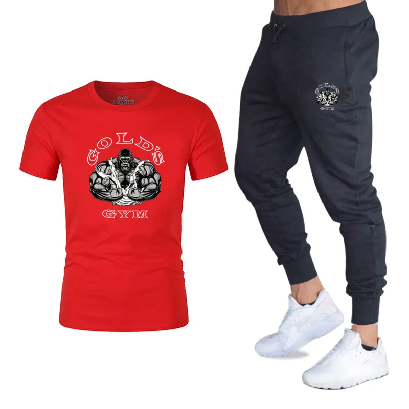 2019 летние футболки штаны комплекты из двух предметов Повседневный Спортивный костюм Мужская футболка тренажерные залы