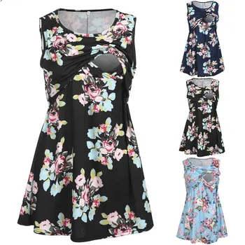 

Maternity Women Breastfeeding Tees Tops 2018 Fashion Sleeveless Nursing Tops Floral Printed T-shirt New Breastfeeding Vest Tops
