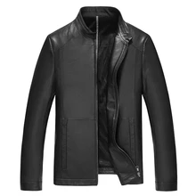 Мужская формальная натуральная козья кожа ткань черная кожаная куртка из натуральных материалов Весенняя кожаная верхняя одежда с воротником-стойкой из козьей кожи Rel