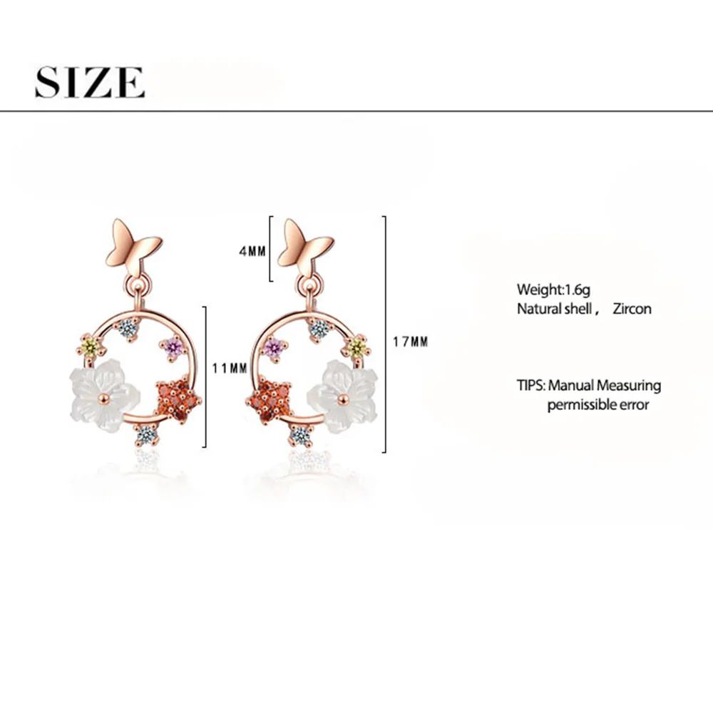 Anenjery, простые изысканные серьги в виде цветка бабочки, раковина, циркон, Круглый 925 пробы, серебряные серьги для женщин, oorbellen S-E777