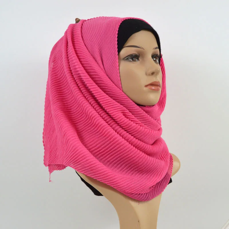 80*180 см Oversize для женщин морщин жатой длинный платок хлопковый шарф Мусульманский Хиджаб шарф Тюрбан, повязка на голову сплошной цвет