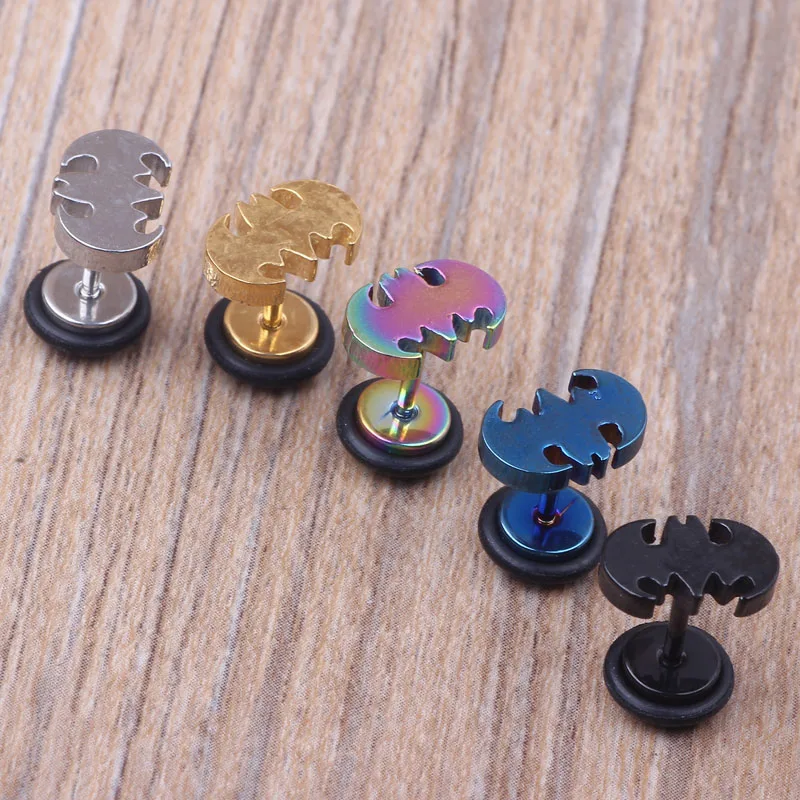 body jewelry 30pcs/lot mix 5 color stainless steel bat fake earring stud tragus helix ear ring piercing  16G