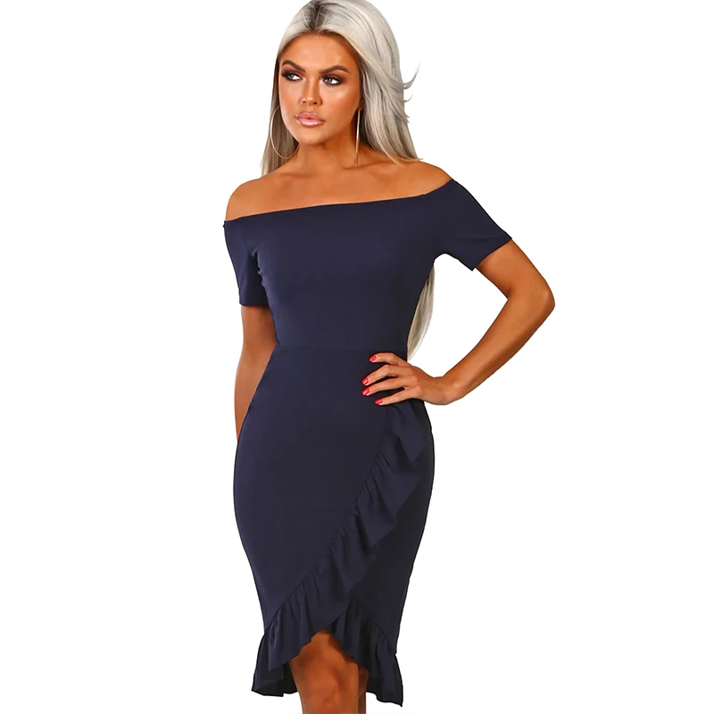 Женское летнее платье карандаш черное с коротким рукавом и оборками|female dress|midi